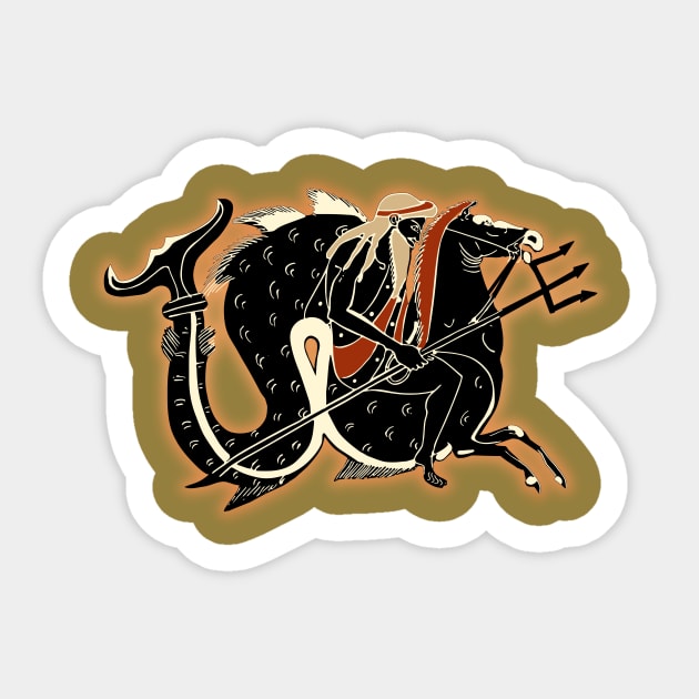 Poseidon riding a hippocamp Sticker by Mosaicblues